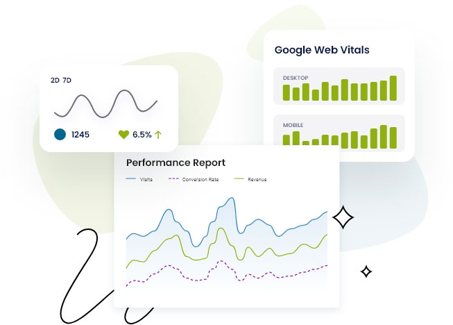 Illustrations des graphiques de performances et de Google Web Vitals